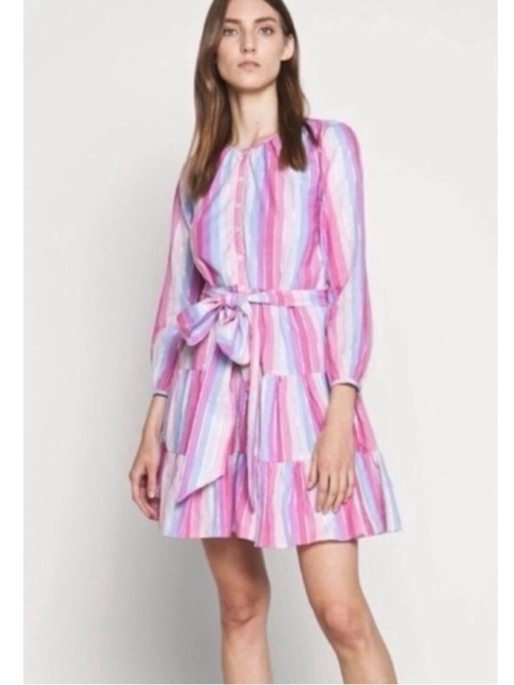 J. CREW |‎ Belted Button-Up Dress in Pastel Stripe w/ Pockets Dress Sz. Medium